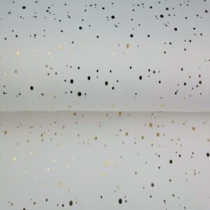 Trikotaaž, kuldsete fooliumtäppidega, valge