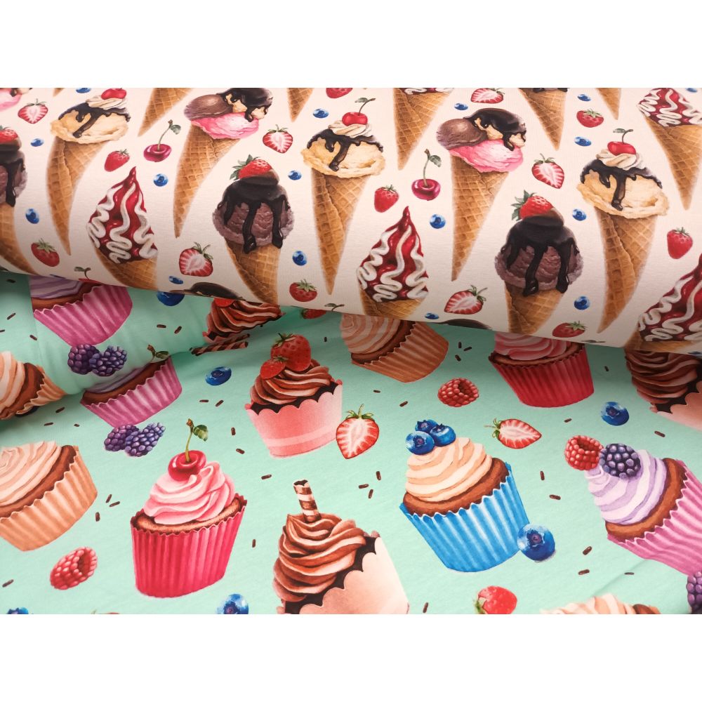 Trikotaaž - jäätised marjadega, beež, GOTS - Image 4