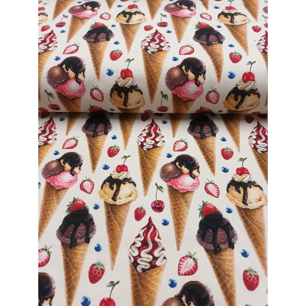 Trikotaaž - jäätised marjadega, beež, GOTS