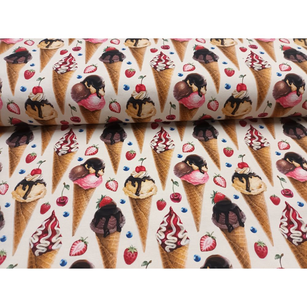 Trikotaaž - jäätised marjadega, beež, GOTS - Image 2