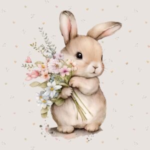 Dressikangast paneel, 40x50 cm, jänes lilledega, beež