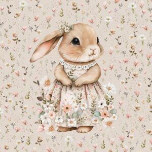 Dressikangast paneel, 40x50 cm, jänes lilledest seelikuga