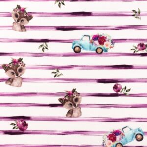 Puuvillapopliin, karud ja autod, lillatriibuline