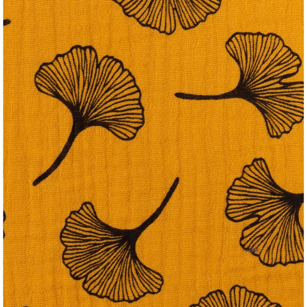 Musliin - 2-kihiline, Ginko lehtedega, sinepikollane/must - Image 2