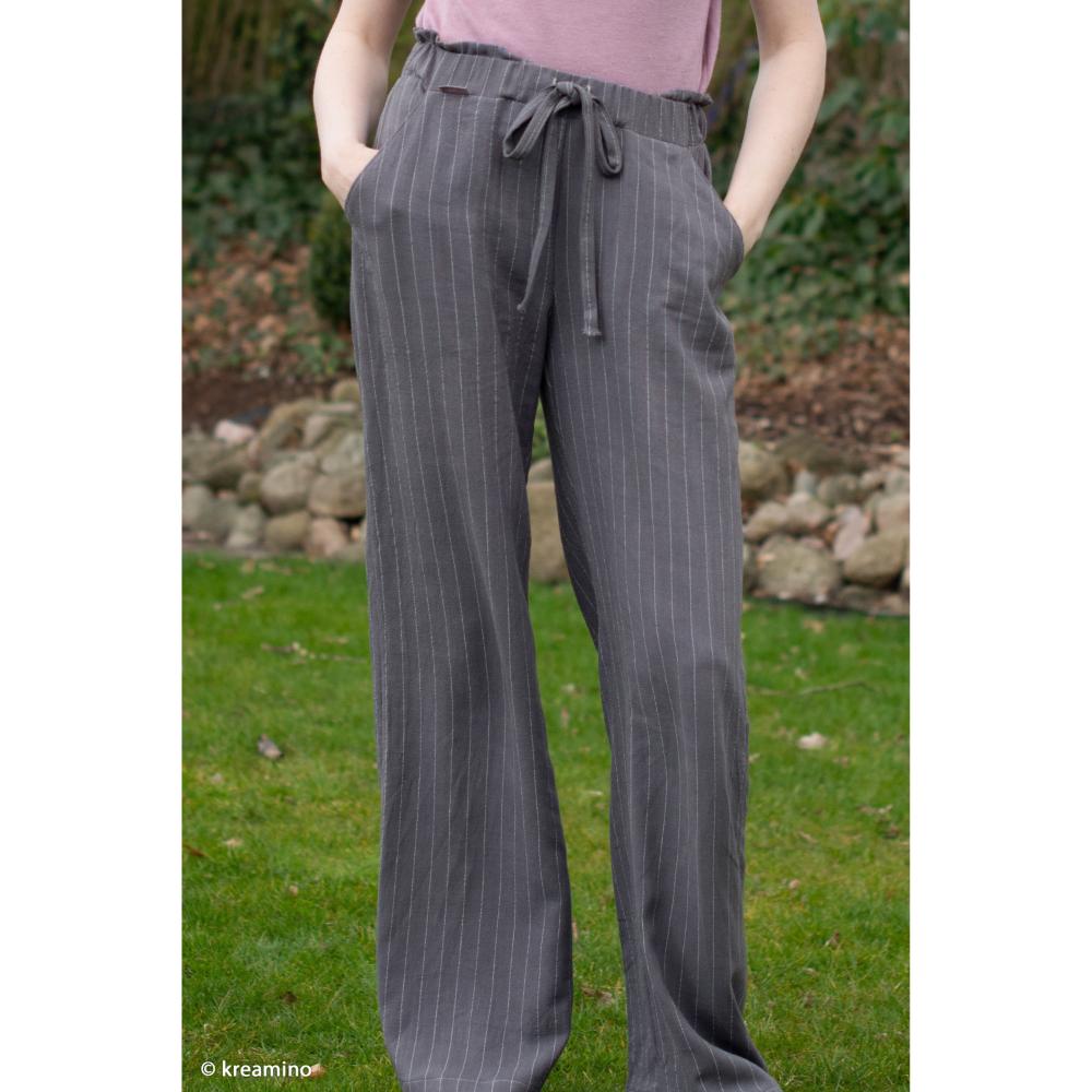 Lina-viskoosisegu kangas triipudega, tumehall - Image 4