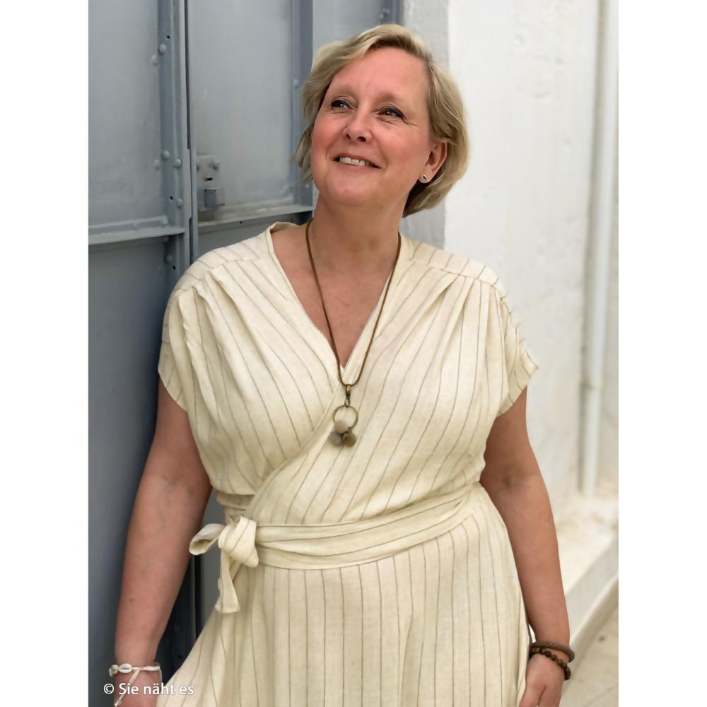 Lina-viskoosisegu kangas triipudega, helehall - Image 6