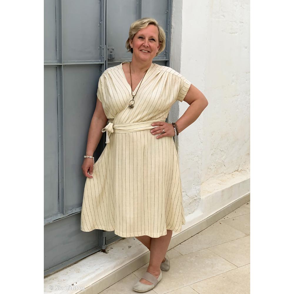 Lina-viskoosisegu kangas triipudega, helehall - Image 5