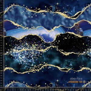 Trikotaaž - marmormuster, tumesinine kuldsete triipudega