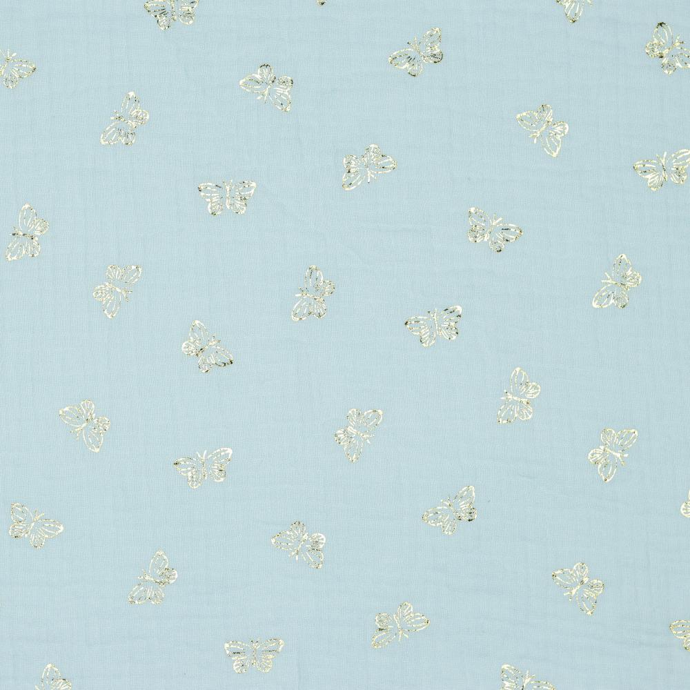 Musliin - 2-kihiline, kuldsete liblikatega, helesinine