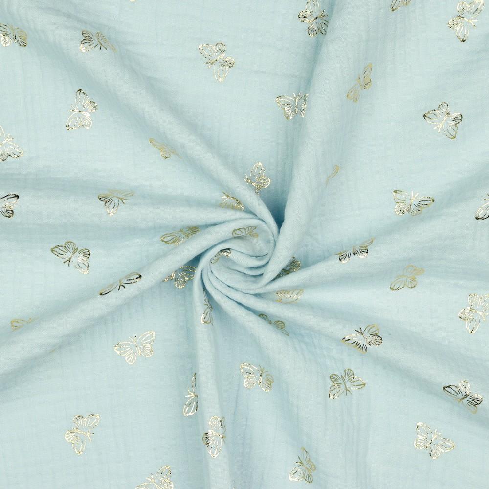 Musliin - 2-kihiline, kuldsete liblikatega, helesinine - Image 2