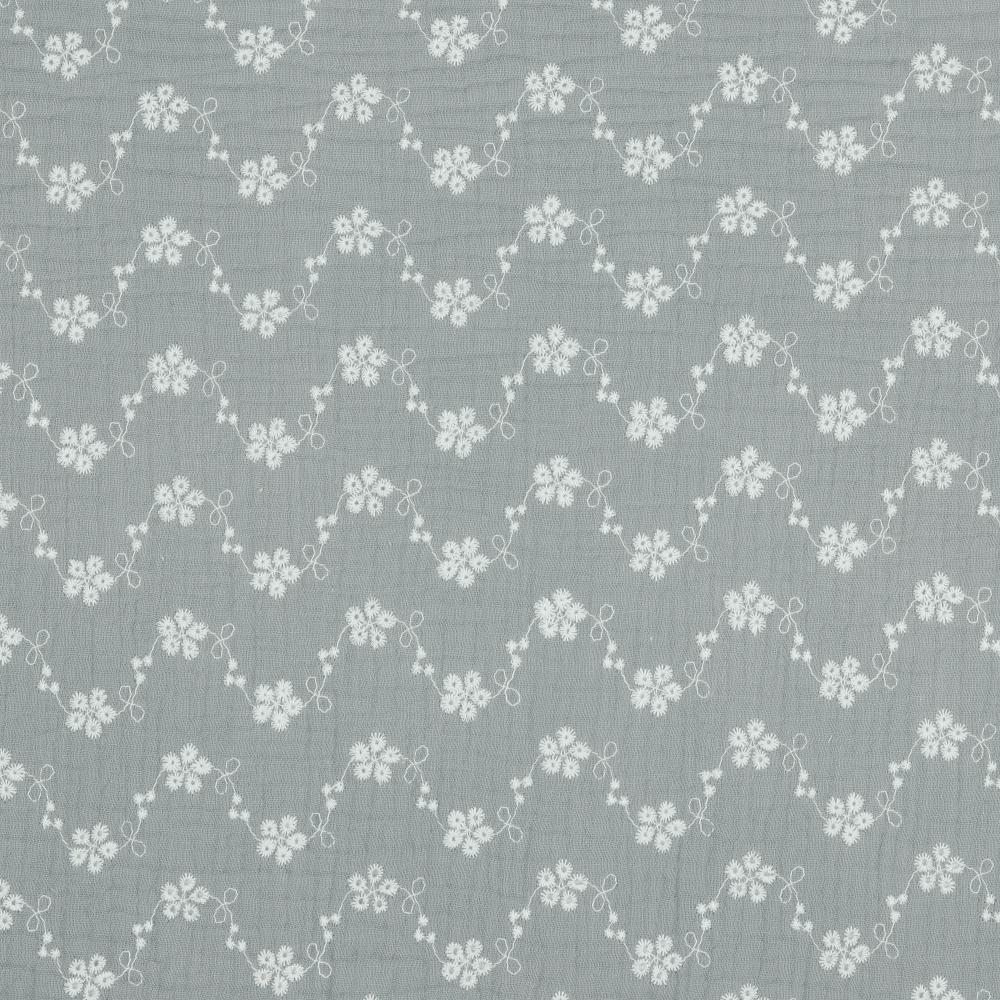 Musliin - 2-kihiline, tikitud lilledega, hall