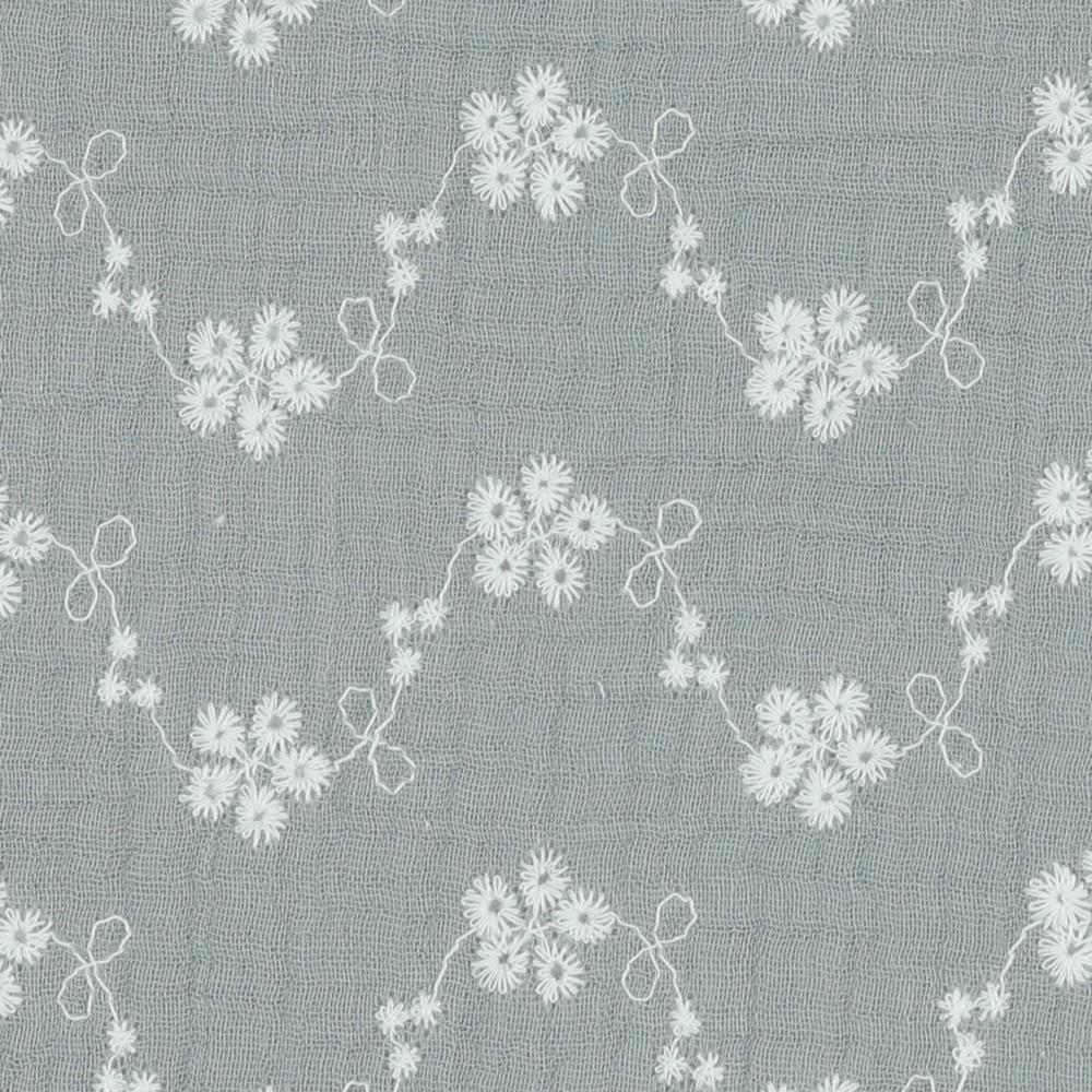 Musliin - 2-kihiline, tikitud lilledega, hall - Image 2