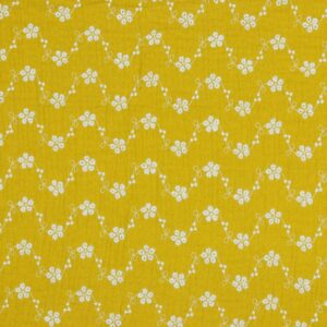 Musliin - 2-kihiline, tikitud lilledega, kollane