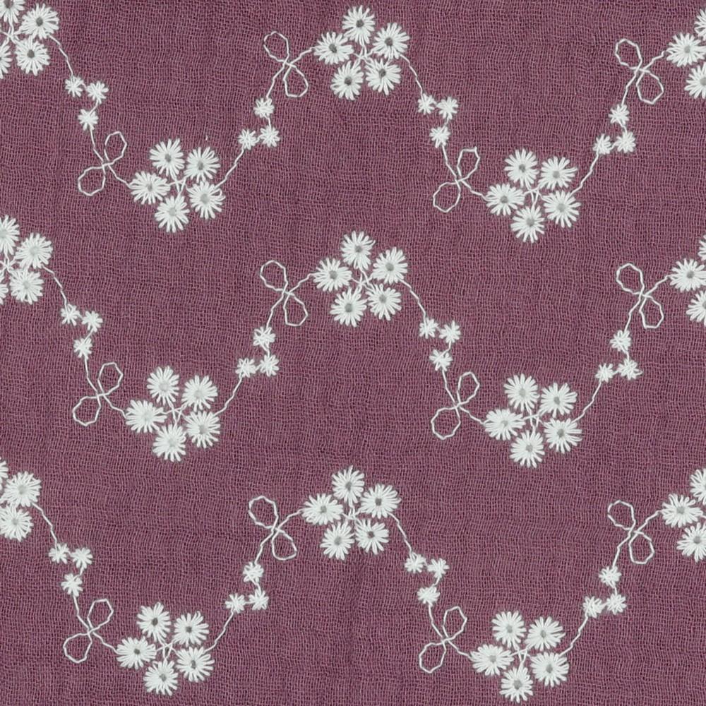 Musliin - 2-kihiline, tikitud lilledega, roosakas-lilla - Image 2