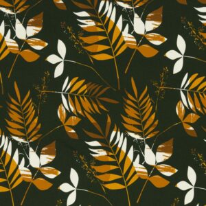 Trikotaaž - oranžid lehed tumerohelisel