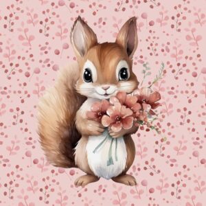 Dressikangast paneel, 40x50 cm, orav lilledega