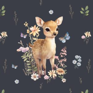 Dressikangast paneel, 40x50 cm, hirvetall lilledega, tumehall