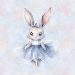 Dressikangast paneel, 40x50 cm, jänes sinise seelikuga