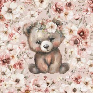 Dressikangast paneel, 40x50 cm, karupoeg anemoonidega