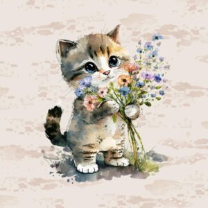 Dressikangast paneel, 40x50 cm, kassipoeg lilledega