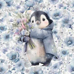 Dressikangast paneel, 40x50 cm, pingviin lilledega
