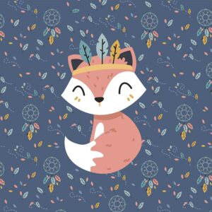 Dressikangast paneel, 40x50 cm, rebane unenäopüüdjatega, sinine