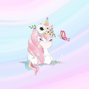 Dressikangast paneel, 40x50 cm, ükssarvik liblika ja lilledega