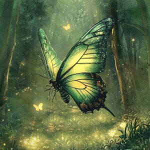 Dressikangast paneel, 40x50 cm, liblikas rohelisel