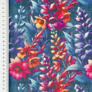 Linane kangas viskoosiga, põllulilled sinisel