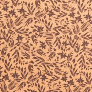 Puuvillapopliin, pruunid lilled aprikoosioranžil