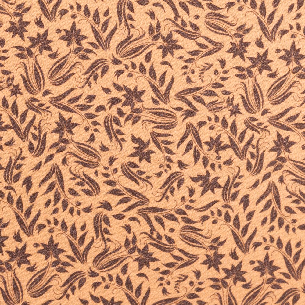 Puuvillapopliin, pruunid lilled aprikoosioranžil