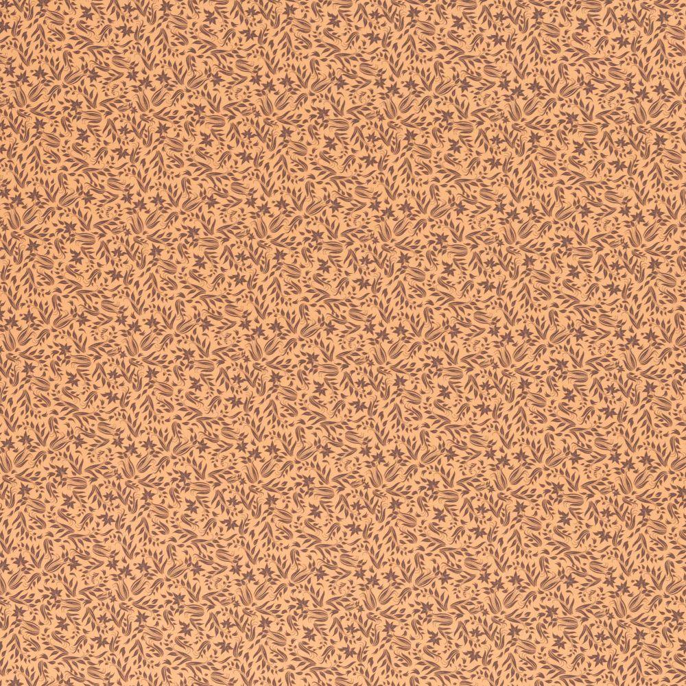 Puuvillapopliin, pruunid lilled aprikoosioranžil - Image 2