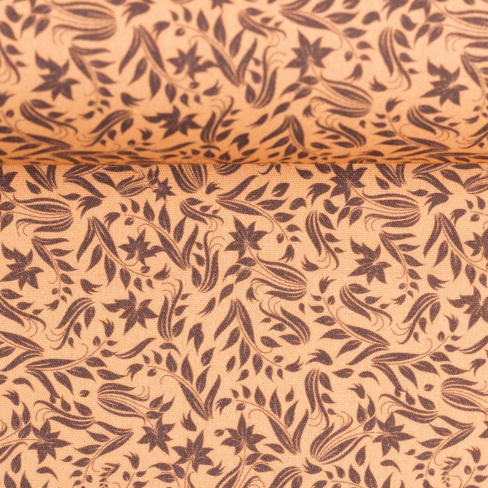 Puuvillapopliin, pruunid lilled aprikoosioranžil - Image 3