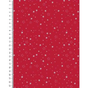 Puuvillapopliin, fooliumtrükiga, tähed, punane