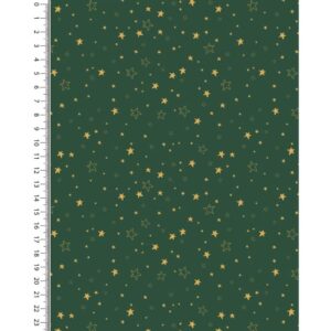 Puuvillapopliin, fooliumtrükiga, tähed, roheline