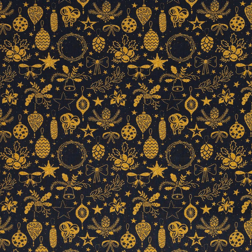 Puuvillapopliin, kuldsed ehted mustal