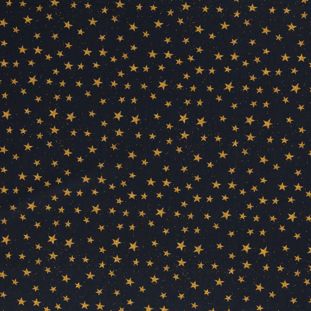 Puuvillapopliin, kuldsed tähed mustal