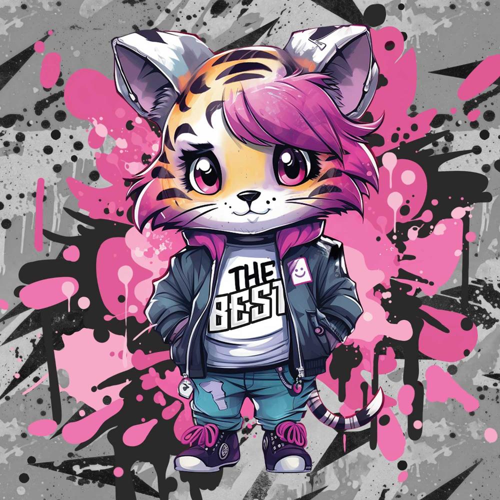 Dressikangast paneel, 55x73 cm, roosa tiigritüdruk