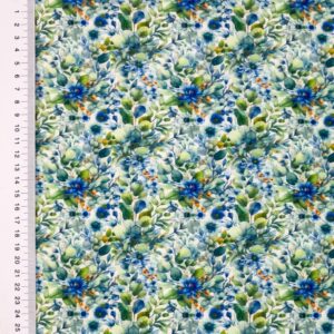 Viskoostrikotaaž - sinised ja rohelised lilled