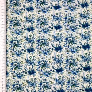 Viskoostrikotaaž - sinised väiksemad lilled