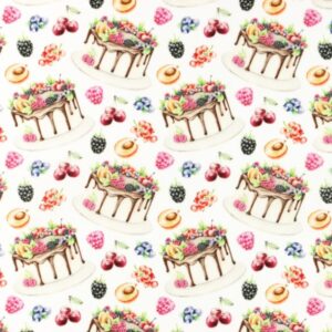 Puuvillapopliin, tortide ja marjadega