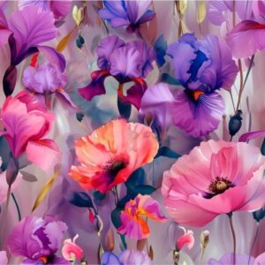 Trikotaaž - roosad moonid ja lillad iirised