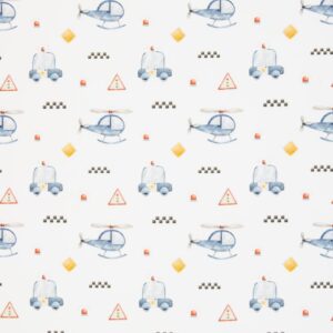 Trikotaaž - helikopterid ja politseiautod, valge