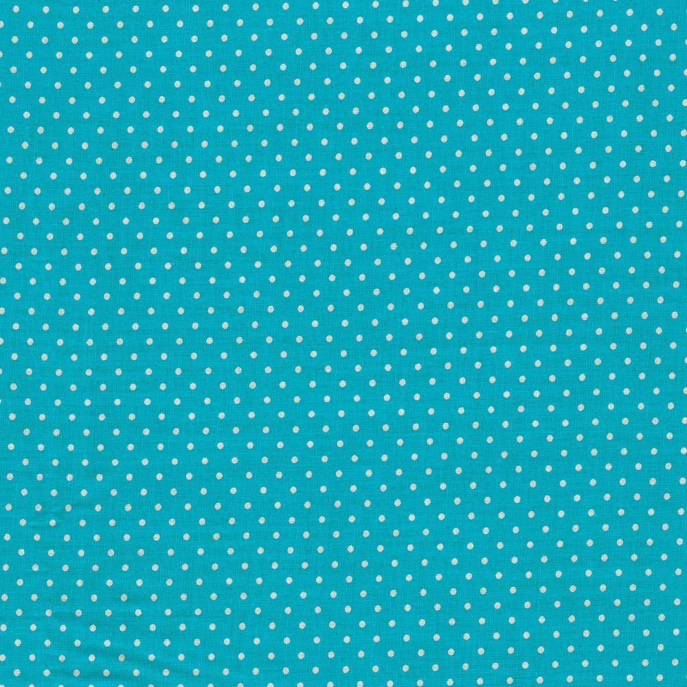 Puuvillapopliin, valgete täppidega, türkiissinine