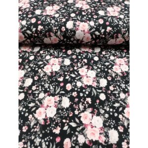 Trikotaaž - väiksed roosad roosid, must