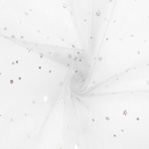 Tüll - hõbedaste tähtedega, valge