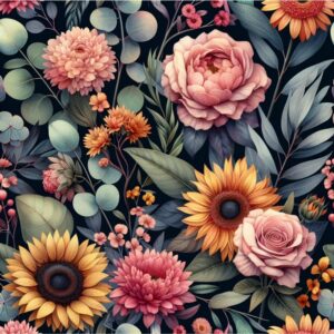 Viskoostrikotaaž - päevalilled ja roosid