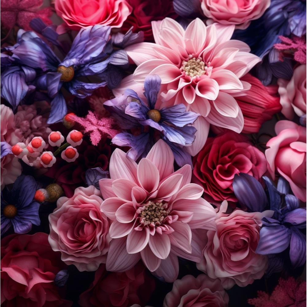 Viskoostrikotaaž - lillad ja roosad lilled