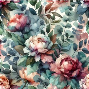 Viskoostrikotaaž - roosid ja rohelised oksad