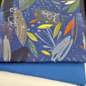 Sinine dressikomplekt abstraktsete lilledega, 3,3 m